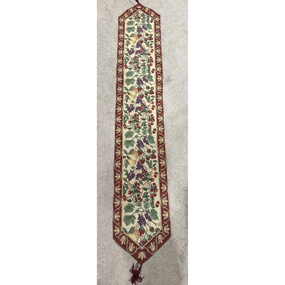 Vintage Style‎ Woven Tapestry Fruit Harvest Table Runner Burgundy Tassel 72 Inch